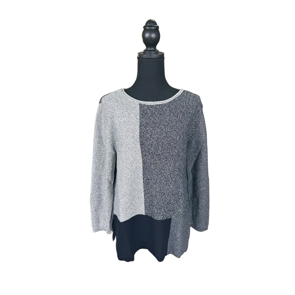 Vince Camuto‎ women's color block cotton/modal blend sweater size M gray/black